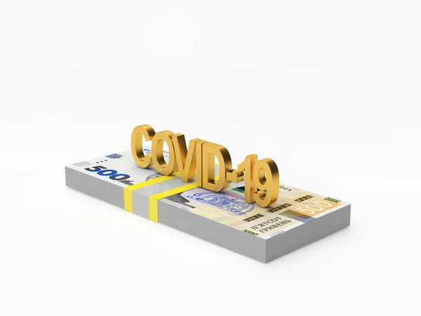 ウクライナ通貨でのCovid 19コロナウイルス記号 白い背景に隔離されたウクライナの罰金のパックにコロナウイルスのアイコン 3Dイラスト — ストック写真