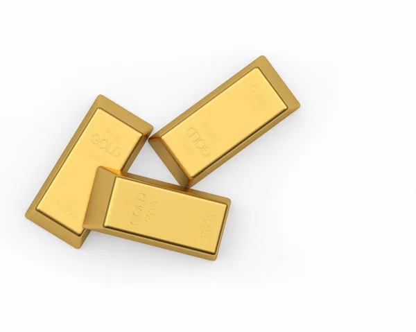 Tre Lingotti Oro Con Spazio Testo Isolato Sfondo Bianco Illustrazione — Foto Stock