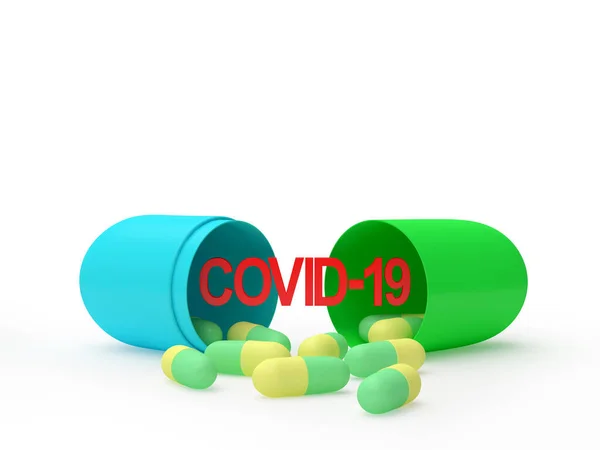 Capsula Medica Aperta Con Icona Covid Coronavirus Capsule Mediche Sparse — Foto Stock