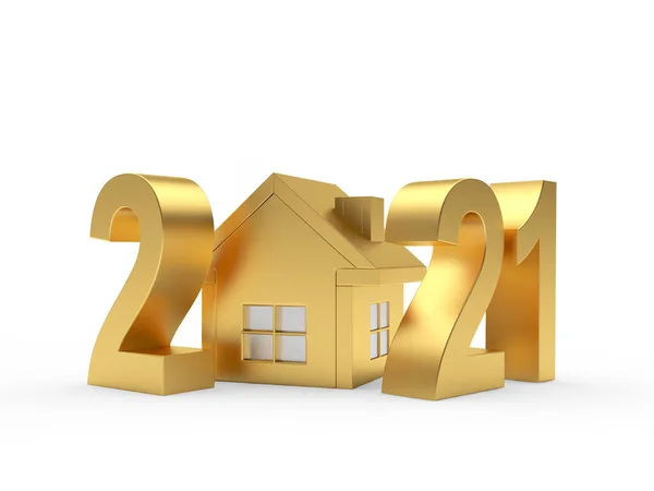 Números Ouro 2021 Ícone Casa Isolado Fundo Branco Ilustração — Fotografia de Stock