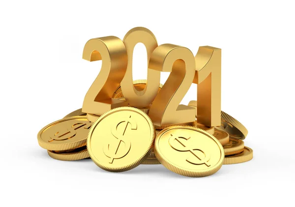 Aur Numărul 2021 Grămadă Monede Dolari Izolate Fundal Alb Ilustrație — Fotografie, imagine de stoc