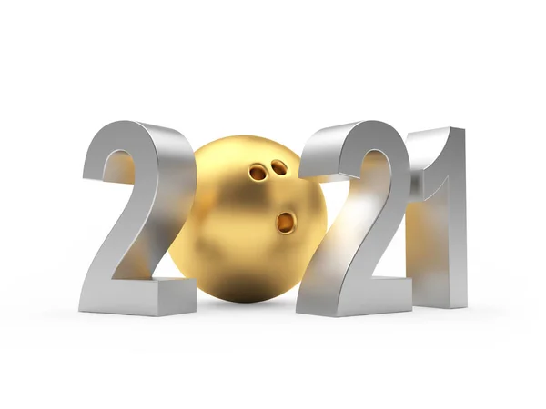 Numărul Argint 2021 Mingea Bowling Aurie Izolată Alb Ilustrație — Fotografie, imagine de stoc