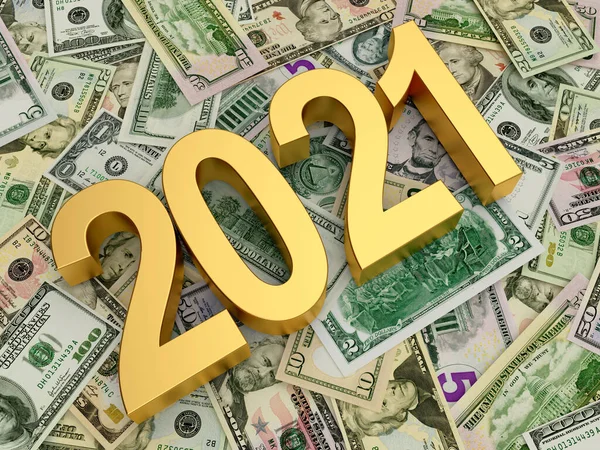 Numărul Aur 2021 Fundalul Bancnotelor Dolari Ilustrație — Fotografie, imagine de stoc