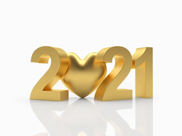 Number 2021 Gold Heart Icon Isolated White Background Illustration — Stock Photo, Image