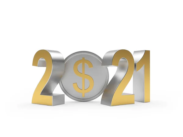 Numărul 2021 Moneda Dolar Izolate Fundal Alb Ilustrație — Fotografie, imagine de stoc