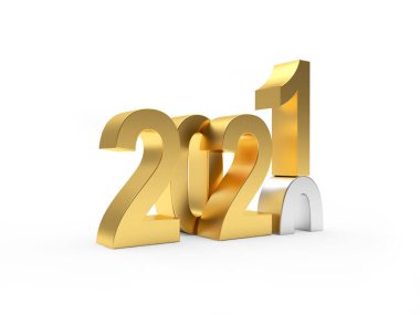 2020 sayısı 2021 yılına kadar değişir, beyazdan izole edilmiş. 3d illüstrasyon