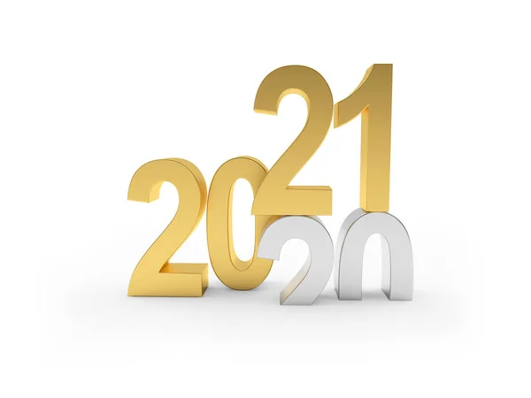 Silver Numbers 2020 Change Gold 2021 Isolated White Background Illustration — Stock Photo, Image