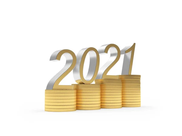 Aur 2021 Grafic Stive Monede Izolate Fundal Alb Ilustrație — Fotografie, imagine de stoc
