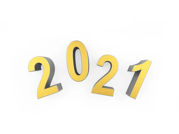 2021年的黄金数字在白色背景下被分离出来 3D插图 — 图库照片