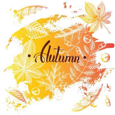  Sonbahar arkaplanı. El yapımı yapraklar ve el yapımı harfler 