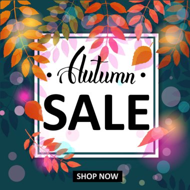 Sonbahar İndirimi. İndirim etiketleri, web, el ilanları ve alışveriş için düzenleme. Yaprak düştü. Mektup. Reklamcılık