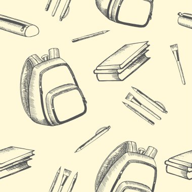 Okul için aksesuarları olan kusursuz bir geçmişi var. Okula dönelim. Mavi üzerine el çizimi karalama Simgeleri.