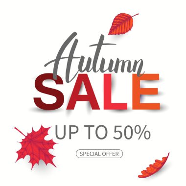 Vektör İndirimi Sonbahar Bayrağı. Mektup. Robot resim. El yapımı kestane ağacı, huş ağacı ve meşe ağacı. İşleme illüstrasyonu.% 50 'ye varan özel teklif. Broşür. Mektup. Reklamcılık