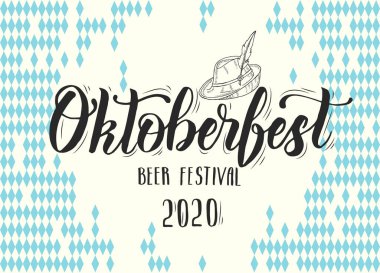 Oktoberfest kutlama posterinde el yapımı harfler var. Bira festivali 2019. Robot resim. Menü, poster, afiş, broşür için Ekim Festivali tasarımı,