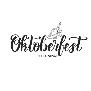 Oktoberfest el yazısı. Bira festivali 2020. Robot resim. Oktoberfest menü, poster, afiş, broşür için baskı tasarımı,