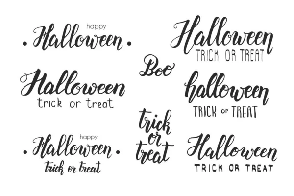 Ensemble Lettrage Halloween Holiday Calligraphie Pinceau Main Joyeux Halloween Trucs — Image vectorielle