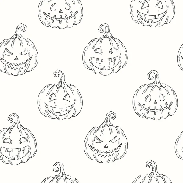 Seamless Pattern Halloween Pumpkin Jack Sketch Style Isolated White 페이지에 — 스톡 벡터