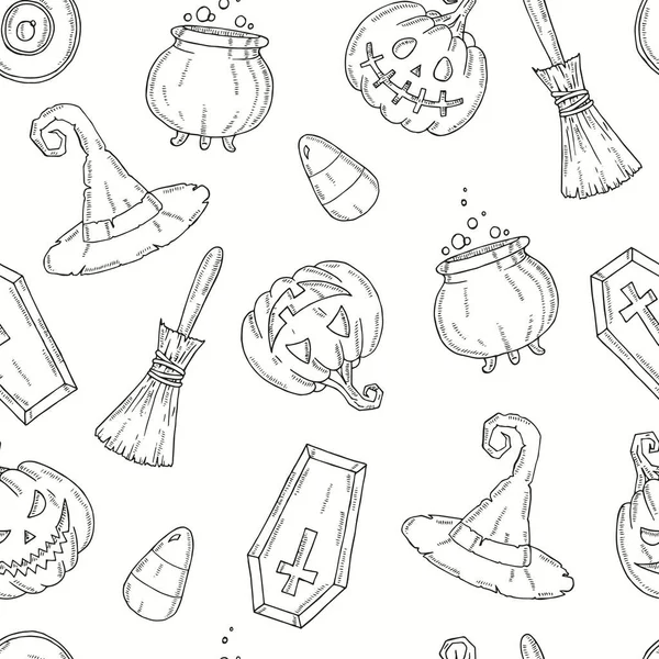 Modèle Sans Couture Avec Des Icônes Halloween Citrouille Jack Chapeau — Image vectorielle