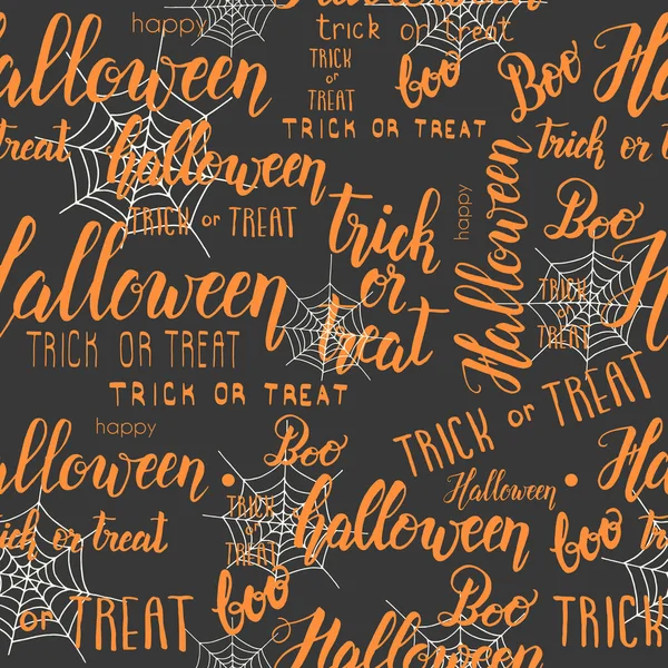 Halloween Seamless Pattern Web Spider Hand Made Lettering Black Pattern — Stock Vector