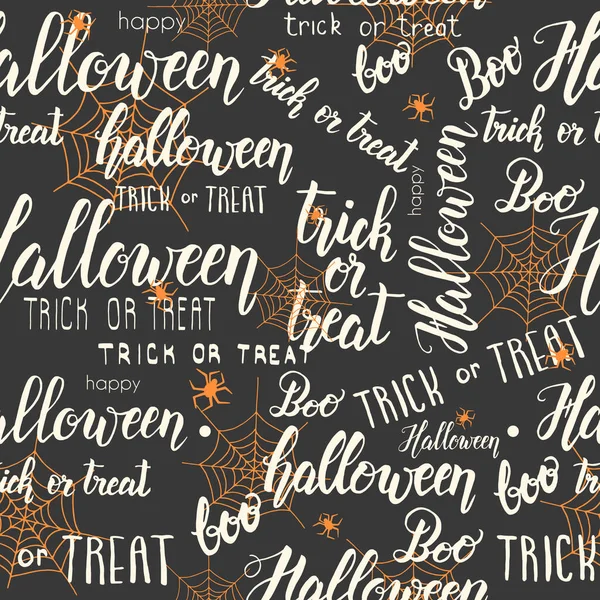 Halloween Seamless Pattern Web Spider Hand Made Lettering Black Pattern — Stock Vector