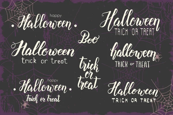 Halloween Holiday lettering set. Hand made brush calligraphy. Happy Halloween. Trick or treat. Halloween text for banner, flyer, brochure, greeting card, party invitation.