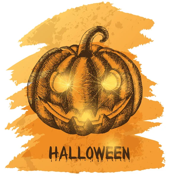 Fondo Halloween Con Calabaza Dibujada Mano Jack Letras Hechas Mano — Vector de stock