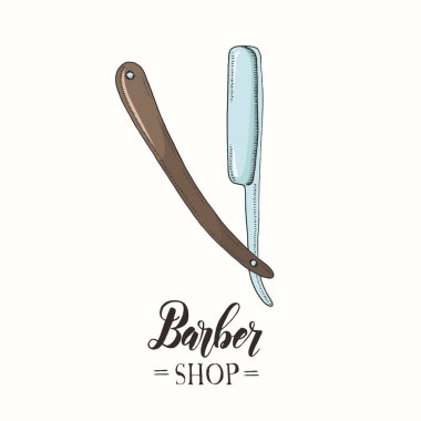 Berber Dükkanı. El çizimi renk jilet