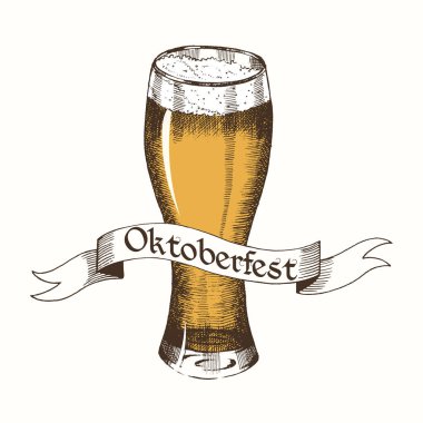 Oktoberfest için şeritli ve biralı klasik logo. Vektör