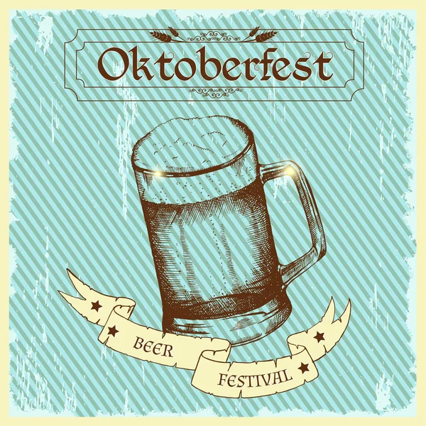 Vintage Poster Beer Glasses Oktoberfest Sketch Freehand Drawing Vector — Stock Vector