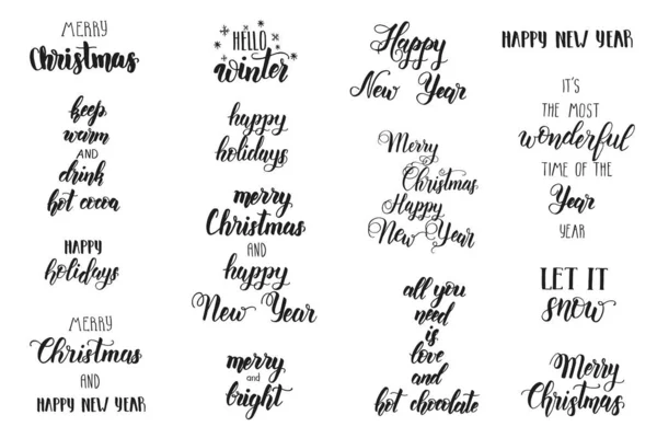手工制作的一套字母的圣诞短语 圣诞快乐 新年快乐 白色节庆字母短语 — 图库矢量图片