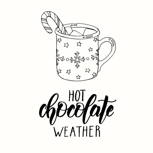 Handgezeichnete Farbige Tasse Heiße Schokolade Mit Marshmallow Und Bonbons Sketch — Stockvektor