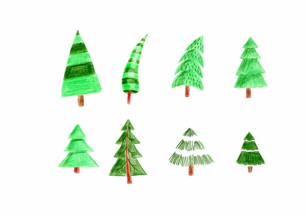 Ορίστε το νέο έτος. Χρωματιστό μολύβι χριστουγεννιάτικο δέντρο σετ — Φωτογραφία Αρχείου