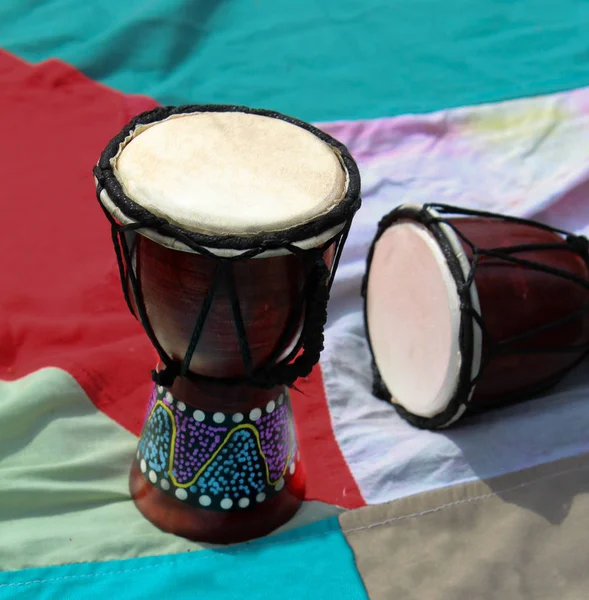 African traditional wooden djembe drums Royalty Free Stock Images