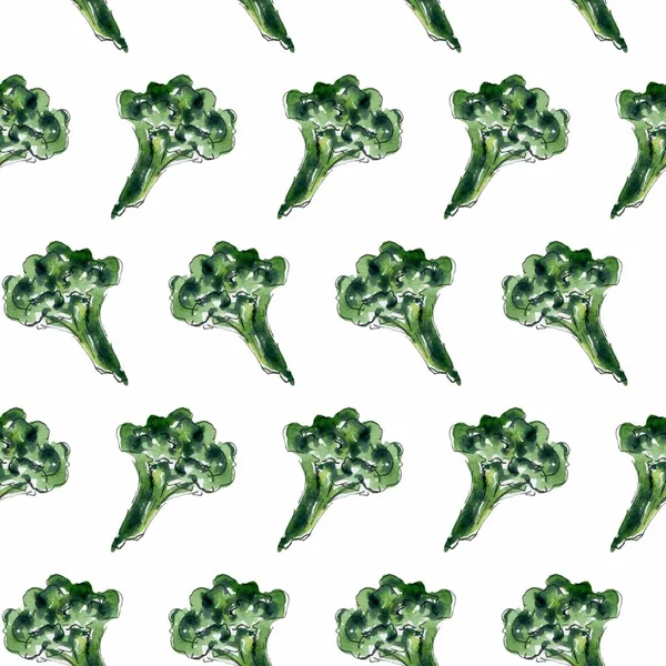 Sömlös akvarell mönster med Broccoli — Stockfoto