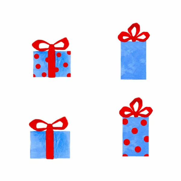 Set de trama de diferentes cajas de regalo azules. Diseño plano — Foto de Stock