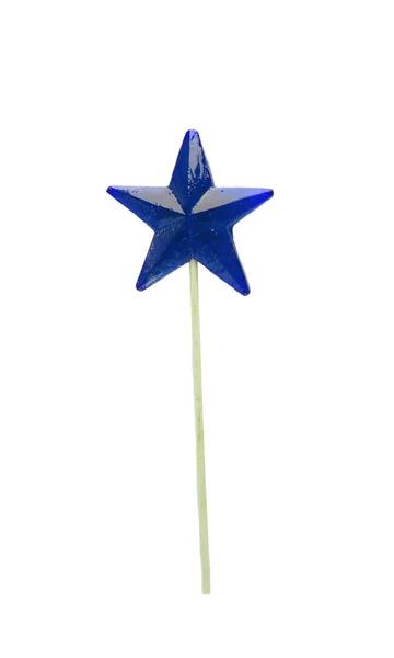 Kék csillag alakú nyalókát elszigetelt fehér. — Stock Fotó