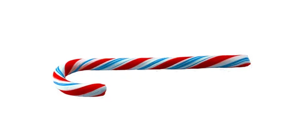 白い背景に分離された赤と青の弓でクリスマス キャンデー杖. — ストック写真
