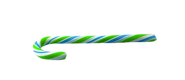 Christmas Candy cane with blue and green Bow isolated on white background. — Stock Photo, Image