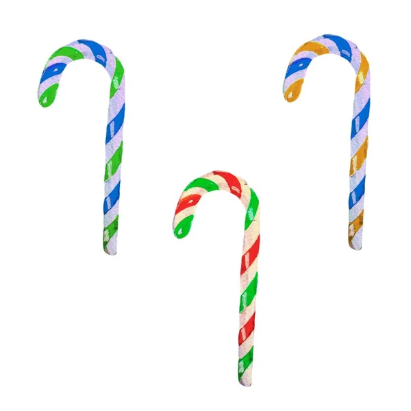 一套水彩画圣诞糖果甘蔗与红色, 蓝色和绿色弓隔离 — 图库照片