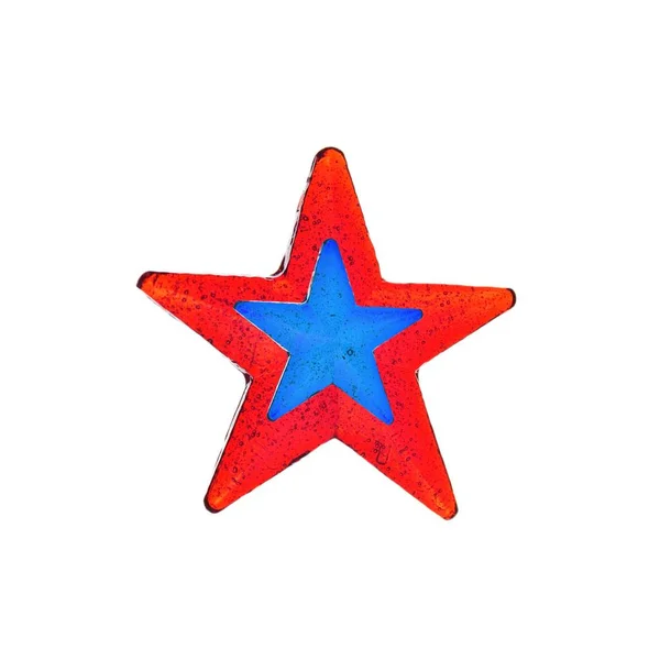 Házi nyalóka. Vörös és kék csillag alakú elszigetelt nyalóka. — Stock Fotó