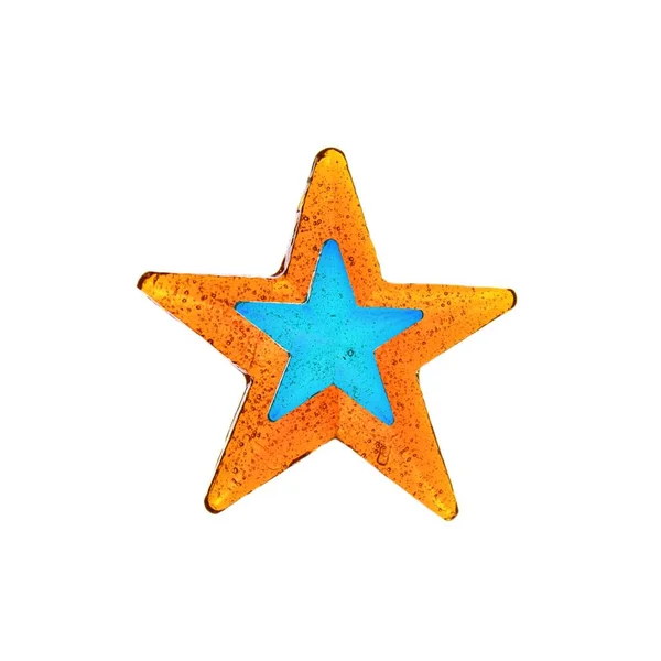 Domácí lízátko. Oranžová a modrá hvězda ve tvaru lízátko, samostatný — Stock fotografie