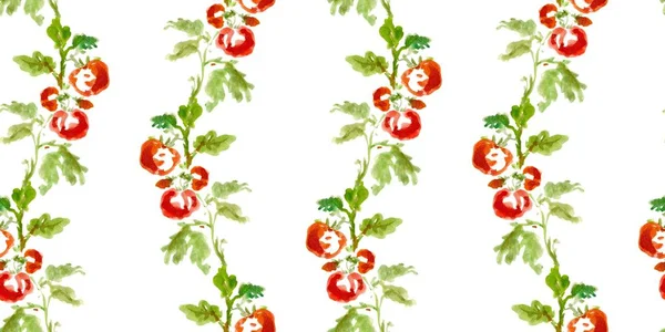 Verse biologische levensmiddelen-tomaat. Eenvoudige schilderij schets. Naadloze aquarel patroon. — Stockfoto