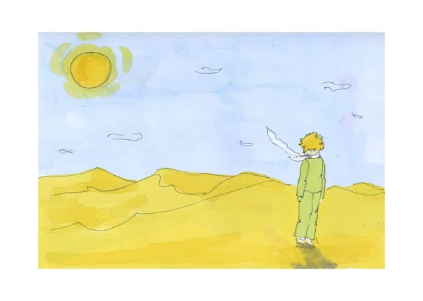 The little Prince in the desert. Illustration