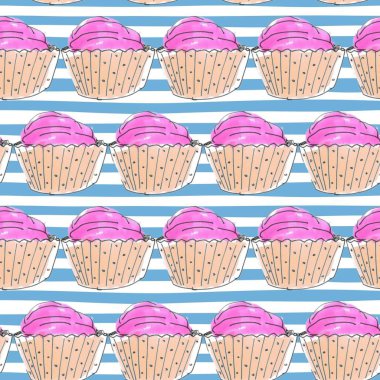 Raster sorunsuz suluboya arka plan üzerinde çizgili kekler.