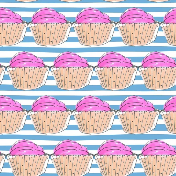 Raster sorunsuz suluboya arka plan üzerinde çizgili kekler.