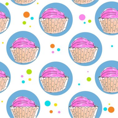 Kekler sorunsuz suluboya arka plan. Raster illüstrasyon kumaş veya kabuk için kullanılabilir