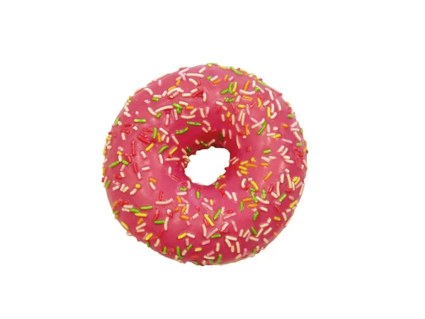 Pink donut on white background. Top view. — Stock Photo, Image