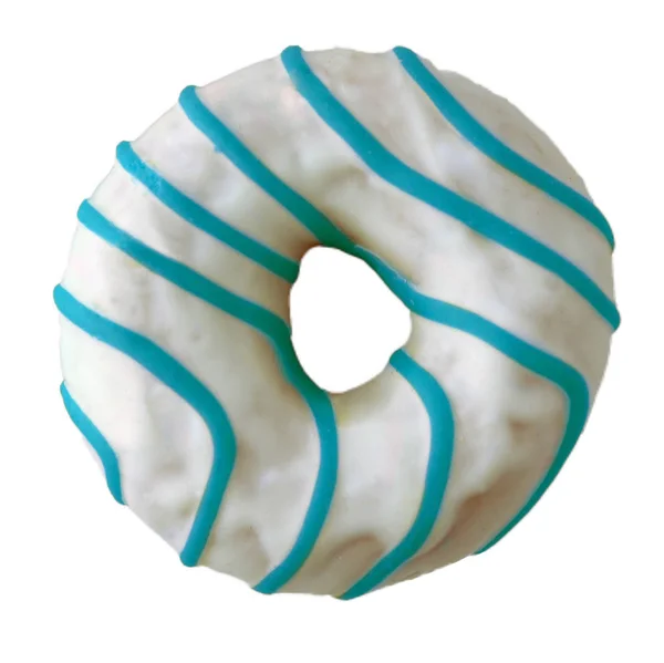Donut en glaçage blanc et rayures bleues — Photo