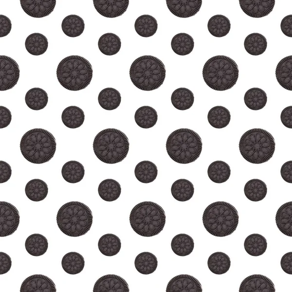 Chocolate Cookies White Background Top View Seamless Pattern — Stock Photo, Image