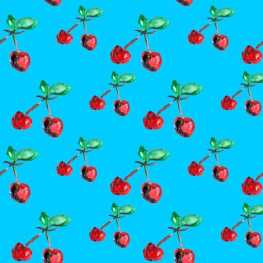 Kiraz suluboya çizimi. Sorunsuz arka plan .